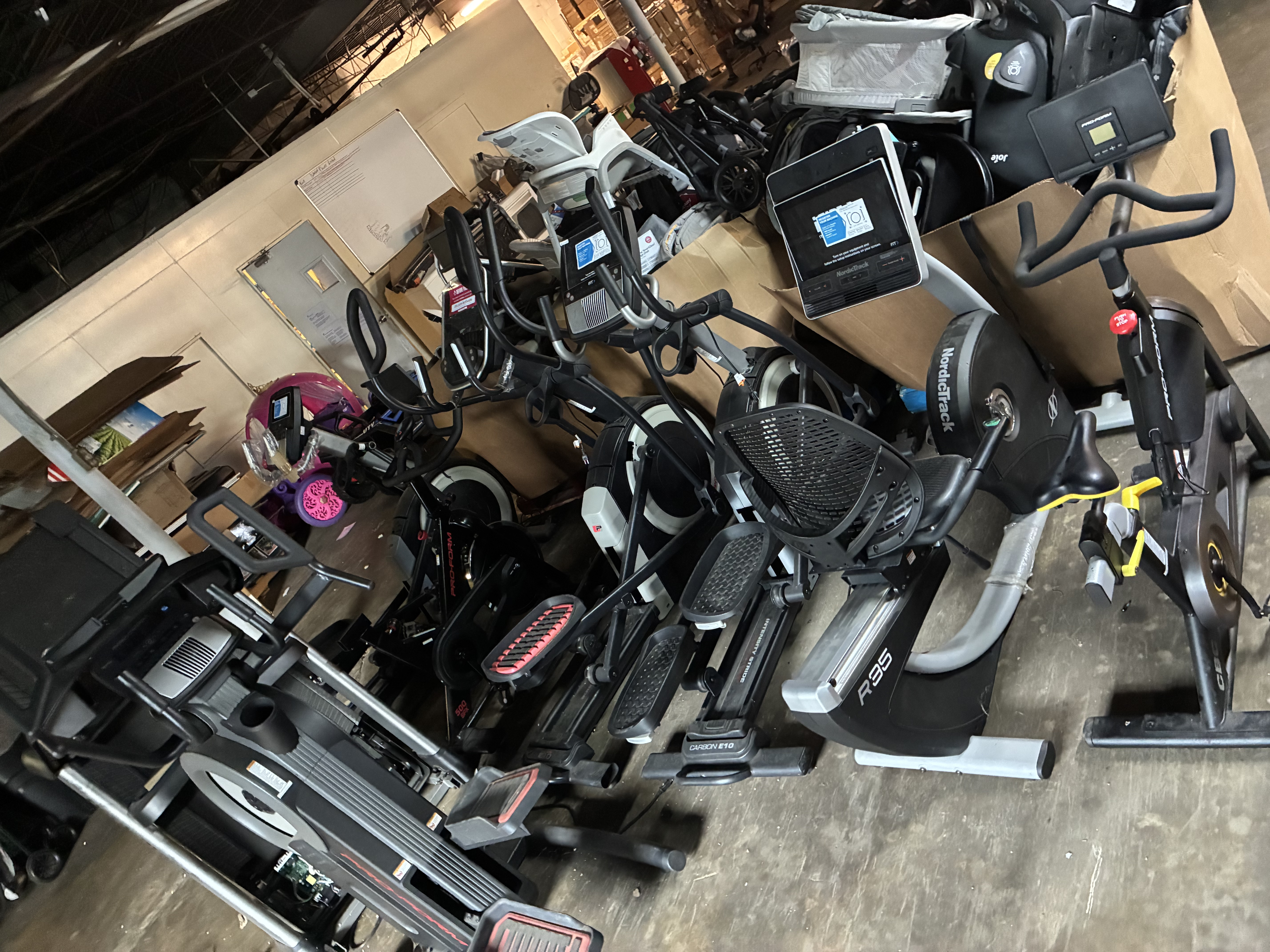 Assorted exercise equipment ready for pickup